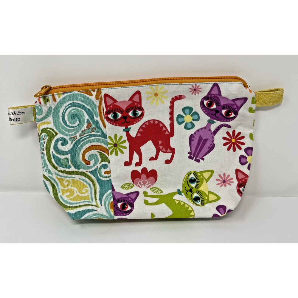 Makeup Bag Travel Bag Handmade Colorful Cats Kitties Custom Whimsical Design New